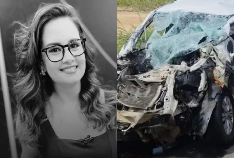 Montagem que mostra Alice Ribeiro e carro após acidente