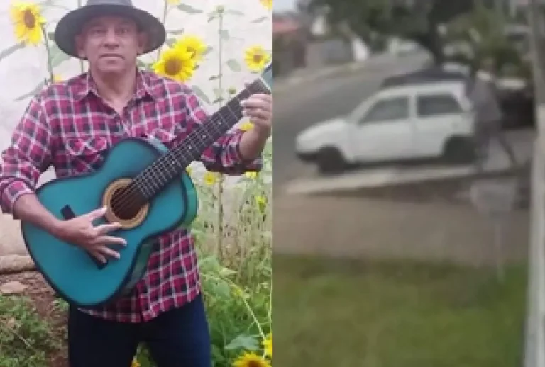 Montagem que mostra Antônio Pereira de Souza e homem correndo após crime