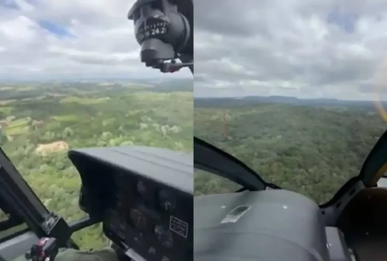 Vista do helicóptero durante buscas por aeronave