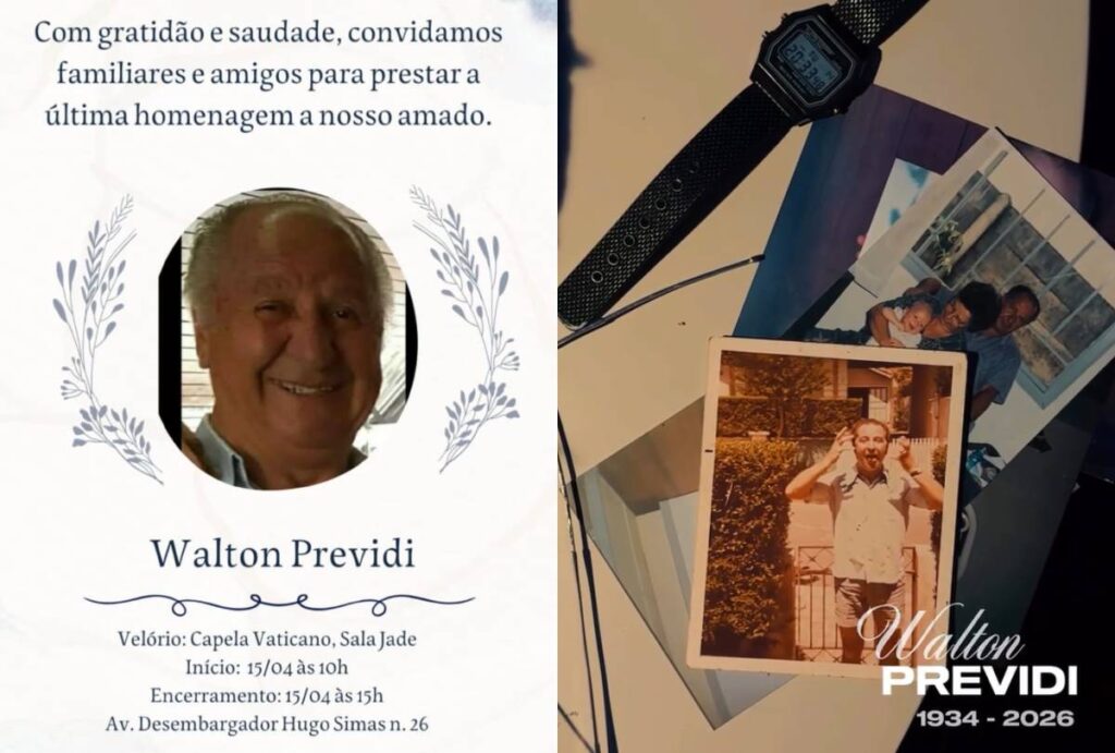Montagem com fotos da despedida de Walton Previdi
