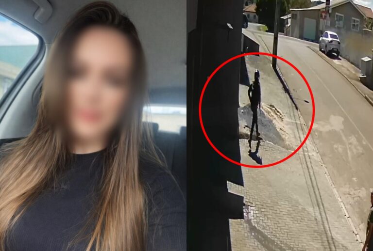 Montagem com foto da vítima e do suspeito fugindo do local