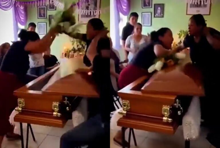 Montagem com fotos da briga no velório