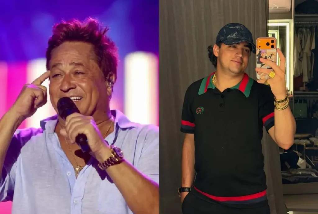 Montagem que mostra o cantor Leonardo e Nathanzinho Lima
