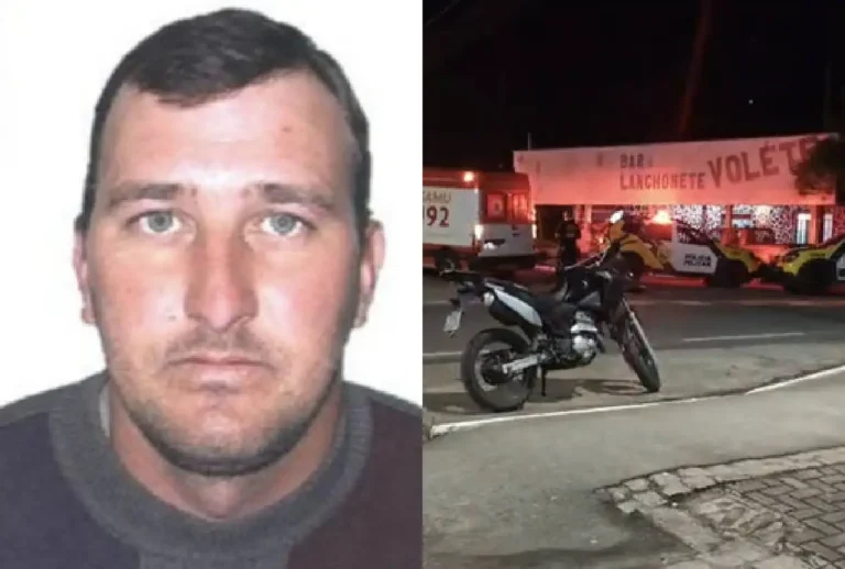 Montagem que mostra o homem morto em Campo Largo e o local do crime