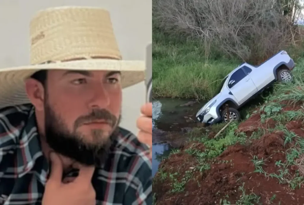 montagem com lucas matheus dos santos venturini desaparecido e a sua caminhonete encontrada na mata