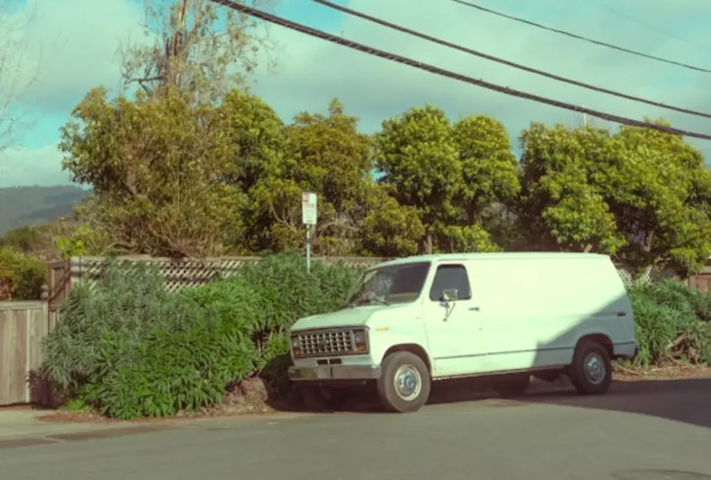 van estacionada na rua com arvores ao fundo