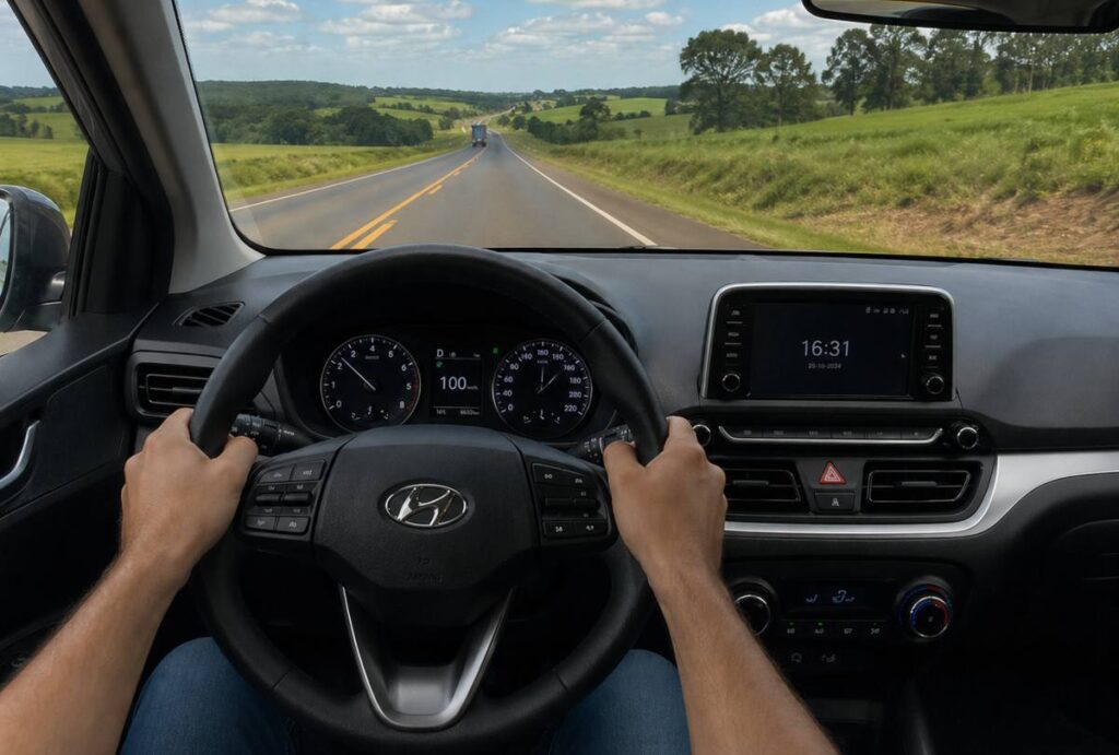 Motorista dirigindo carro em rodovia do Paraná