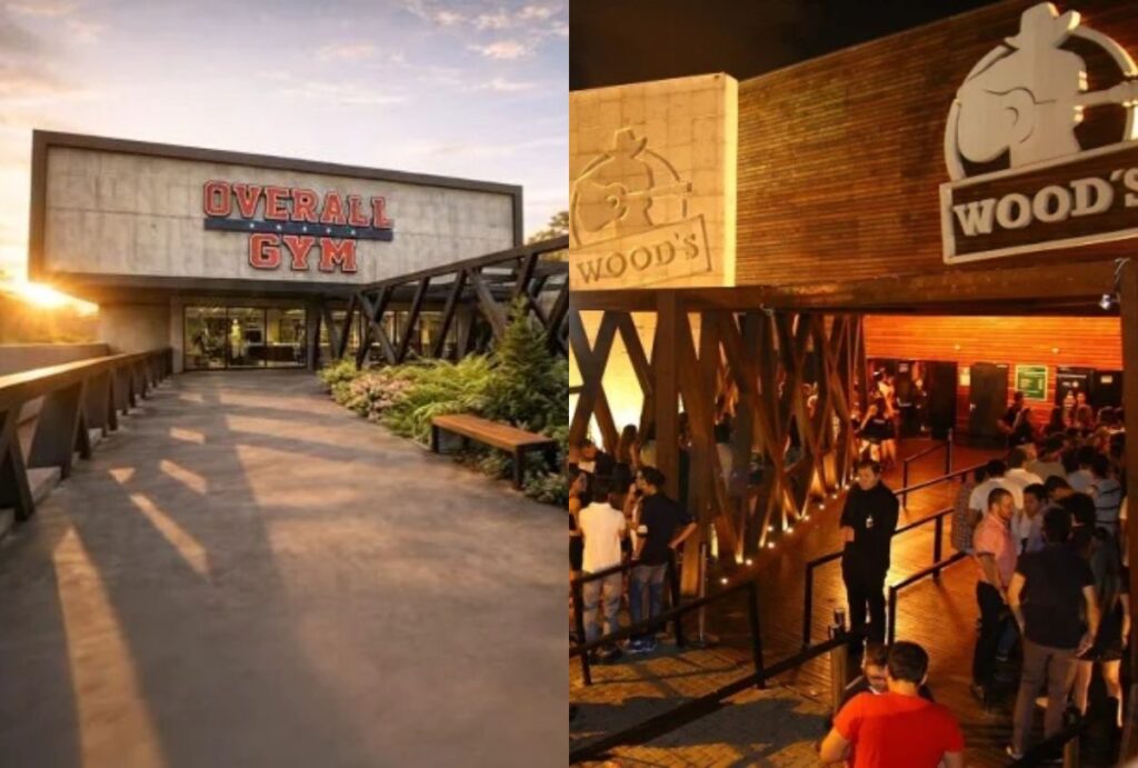 Na montagem, está a nova academia à esquerda e a antiga balada à direita