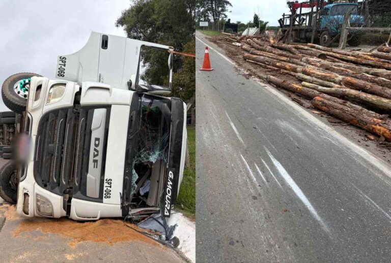 Montagem com fotos de acidente na Estrada da Ribeira