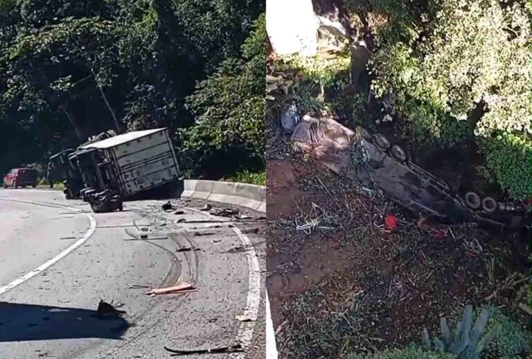 Montagem com fotos do acidente no viaduto dos padres