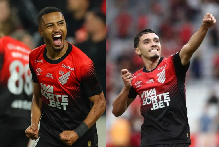 Felipe Chiqueti e Leozinho em fotos tiradas durante jogos do furacão