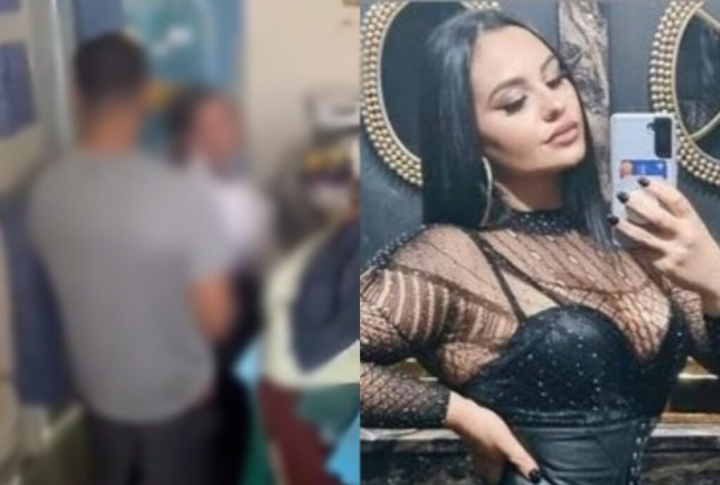 Montagem com fotos de carcereira com detento