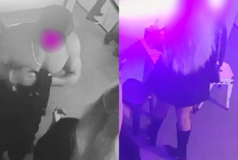 Montagem com imagens da câmera de segurança do bar