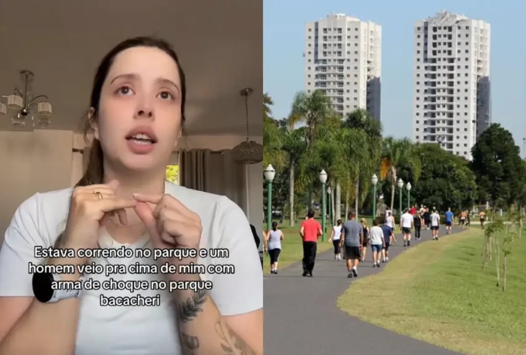 Na montagem, a jovem que denunciou o ataque o o Parque Bacacheri