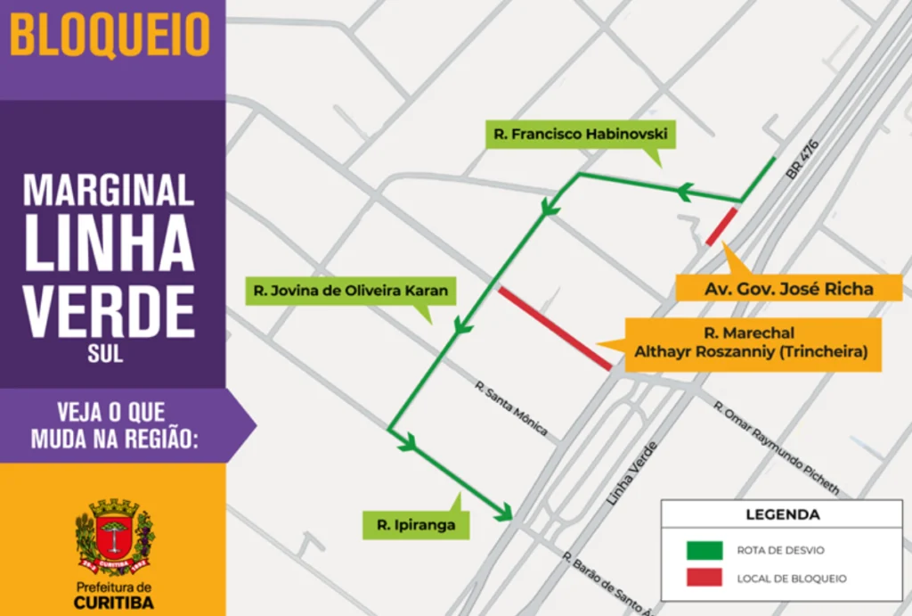 Mapa mostrandos os desvios das obras
