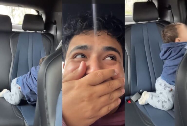 Montagem com fotos do bebê esquecido no carro de aplicativo
