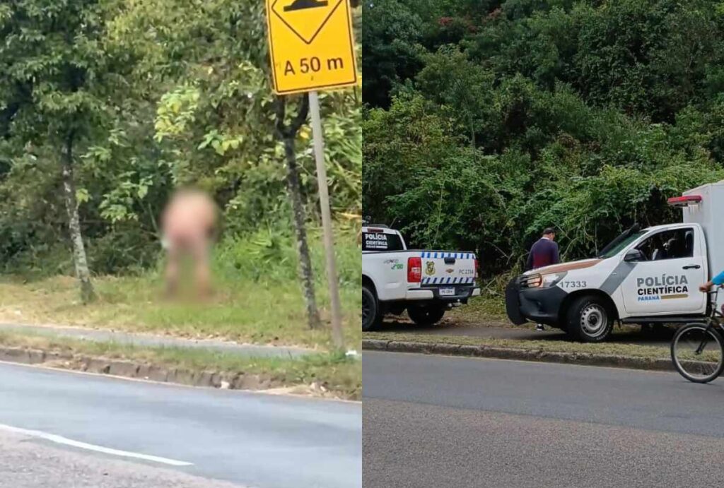 Montagem com fotos de homem morto em CUritiba