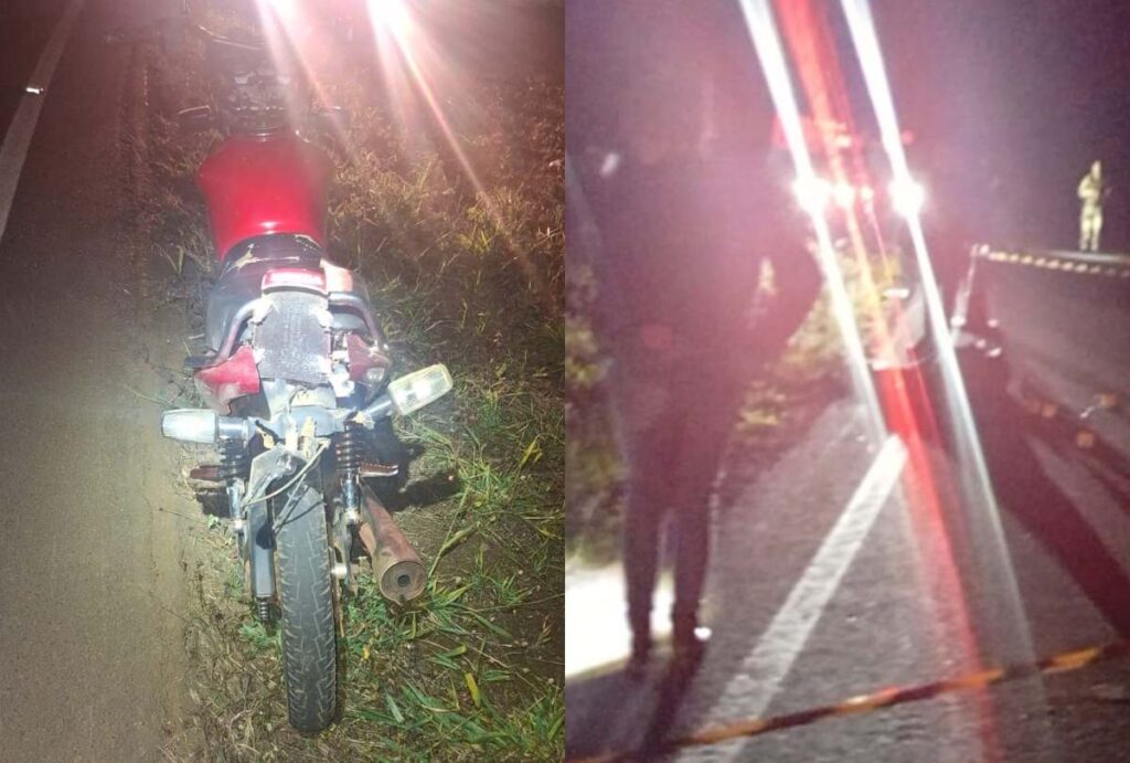 Montagem com fotos do local onde o motociclista foi morto no Paraná