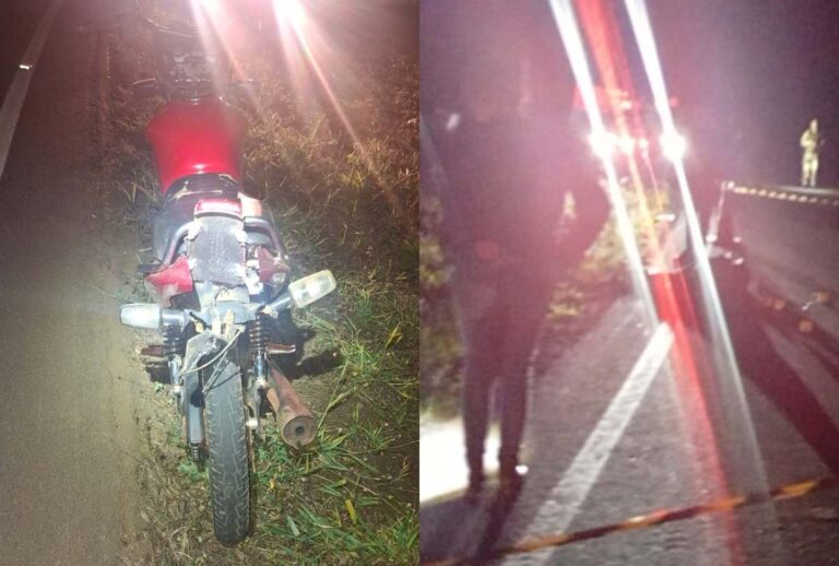 Montagem com fotos do local onde o motociclista foi morto no Paraná