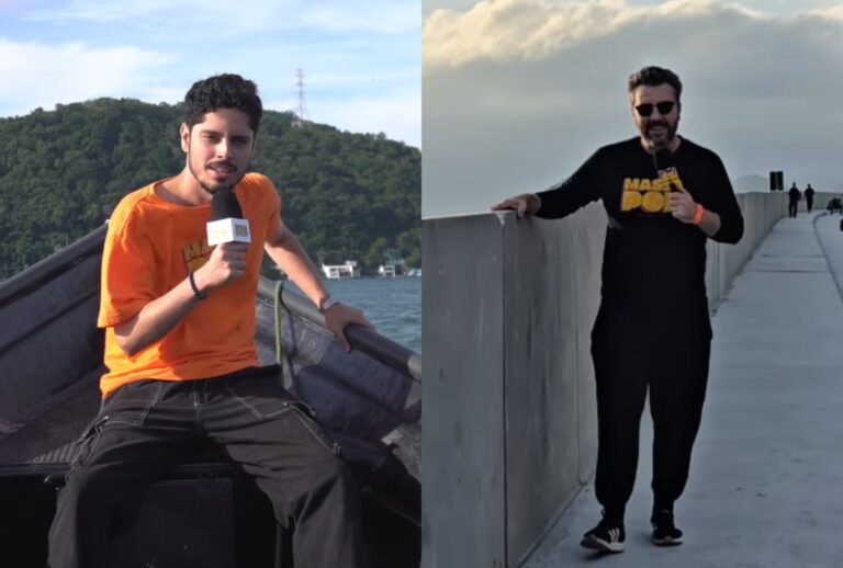 Repórteres do Massa Pop TV na Ponte de Guaratuba