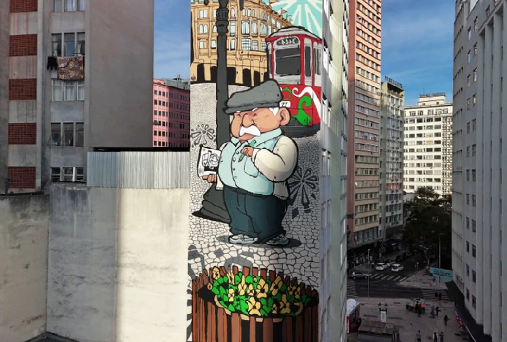 Mural no centro de Curitiba feilo pelo artista Gardpam