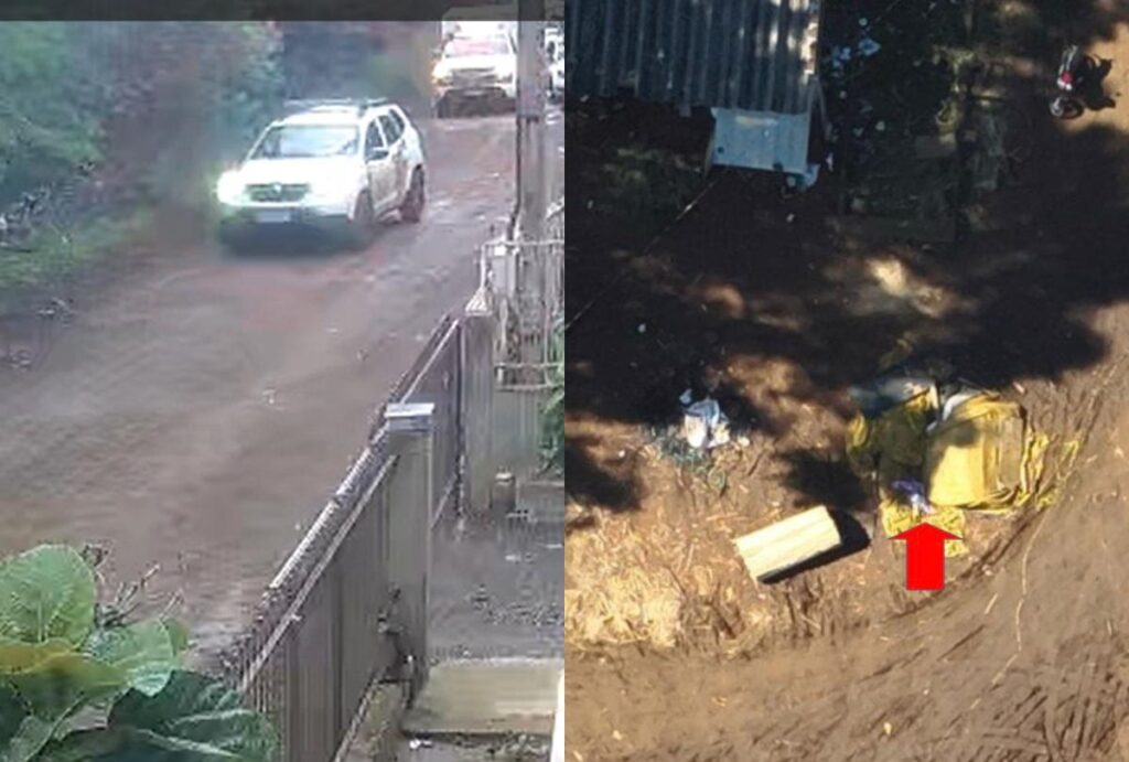 Montagem com fotos do local onde recém-nascido foi encontrado morto