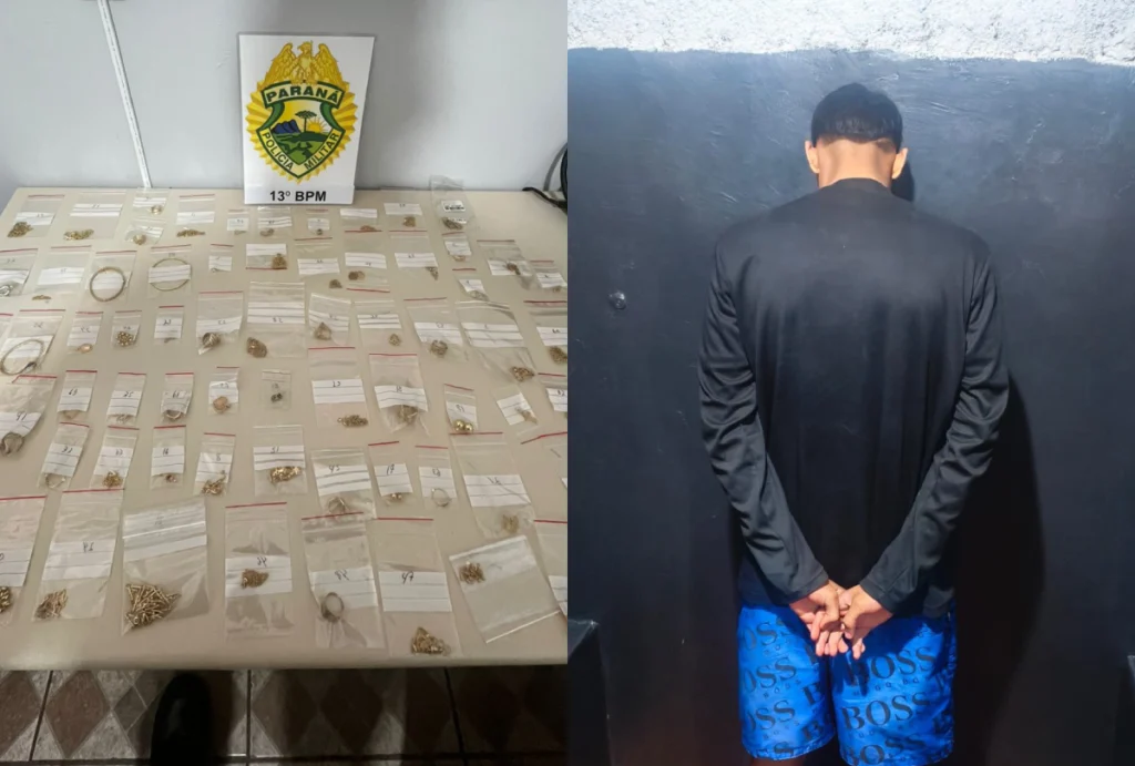 Peças de ouro recuperadas após roubo do jovem na noite de domingo.