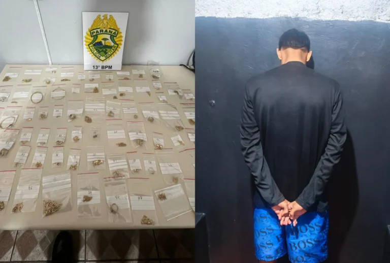 Peças de ouro recuperadas após roubo do jovem na noite de domingo.
