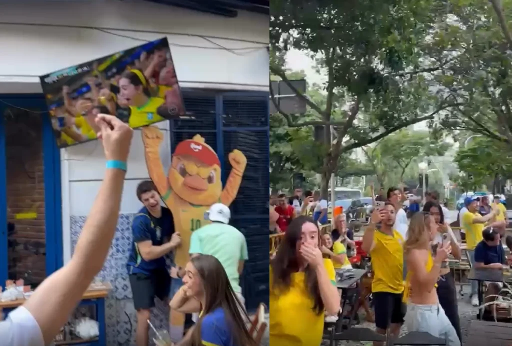 Bar no Rio de Janeiro onde um cliente pegou um totem no canarinho e derrubou uma tv