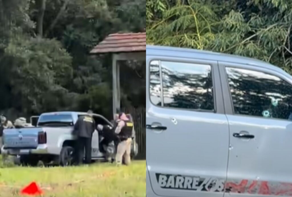 Montagem com fotos da caminhonete do empresário morto