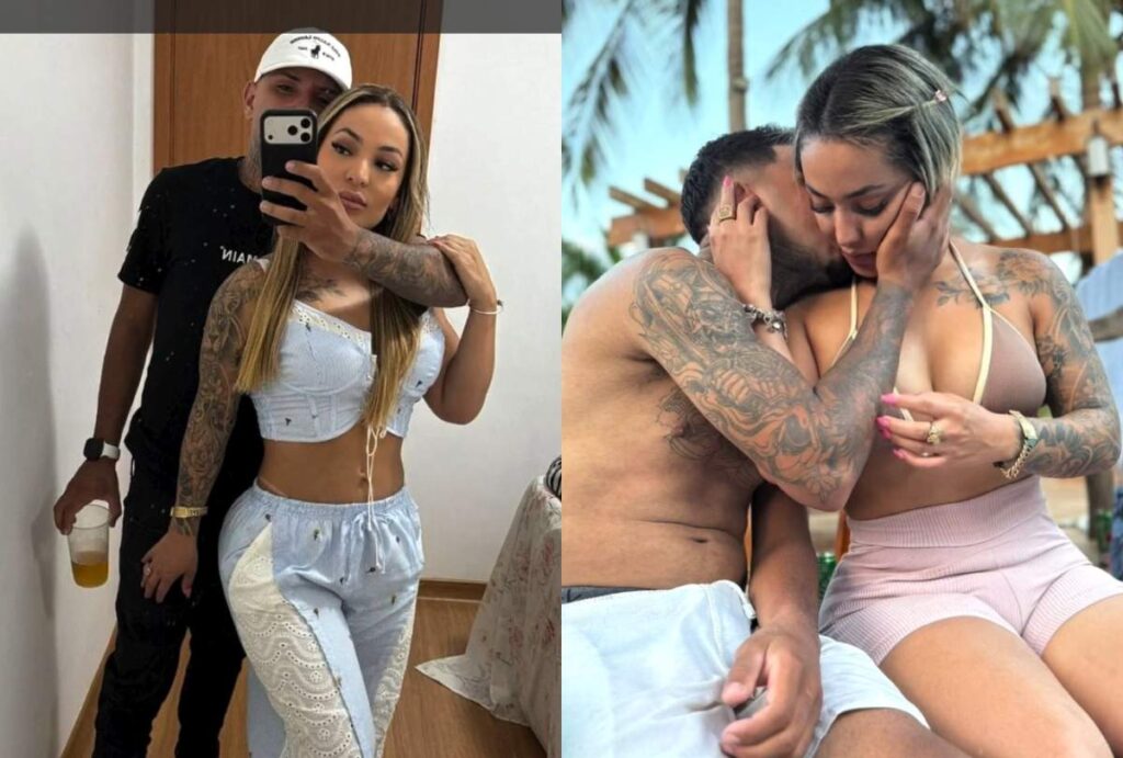 Montagem com fotos de João Bosco Cabral Jr e a namorada, a influenciadora Renata Cristina