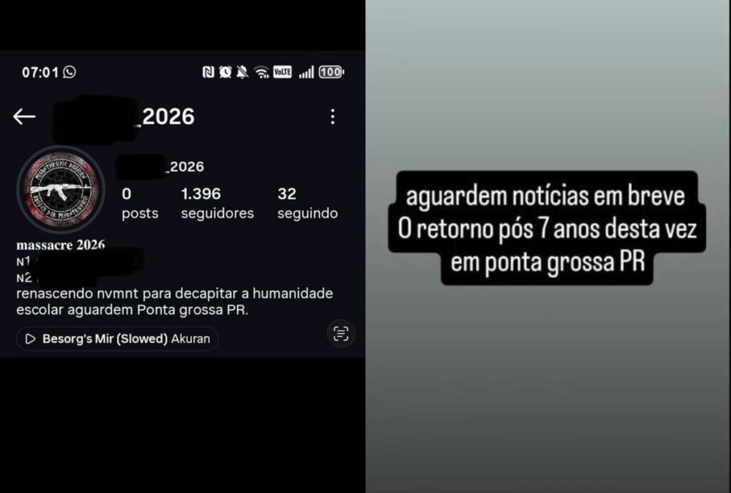 Mensagens divulgadas em ameaça de massacre em escola de Ponta Grossa