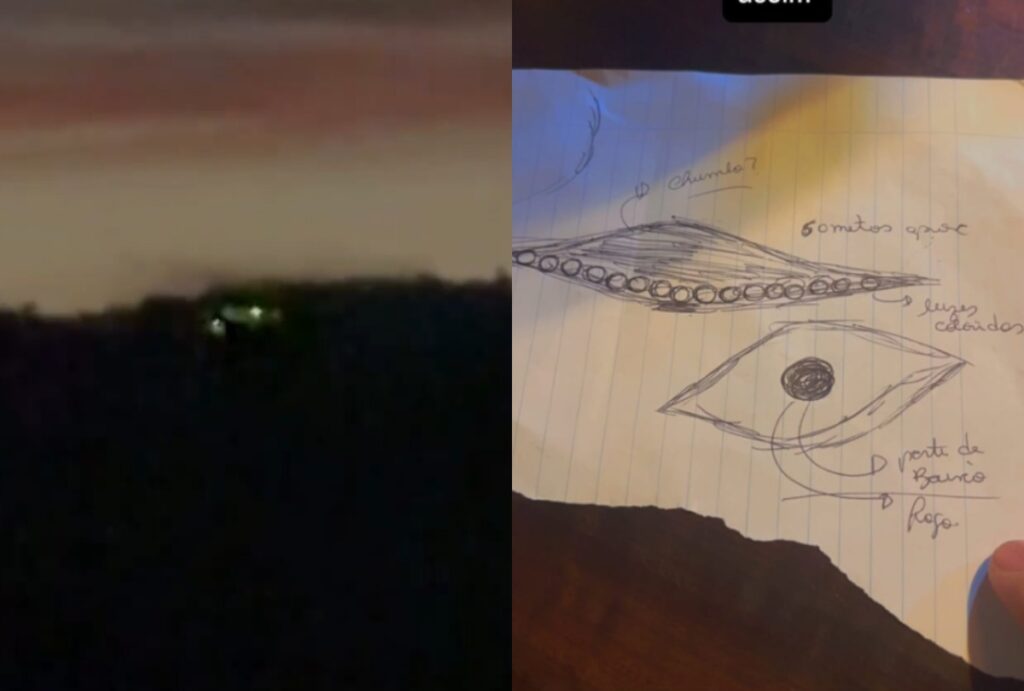 Montagem com foto de OVNI e desenho