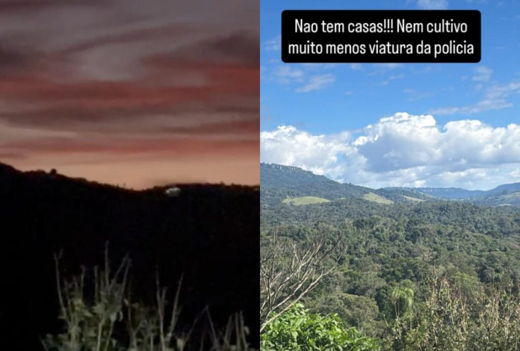 Montagem com fotos do local onde o OVNI apareceu