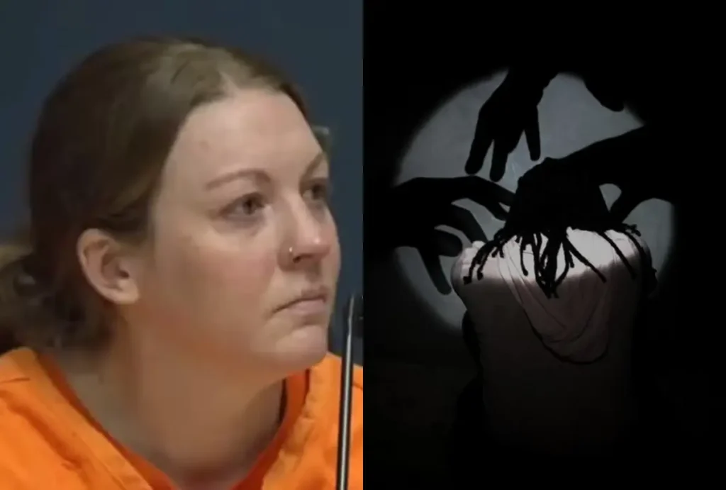 Professora sendo presa após caso de incesto com filhos adotivos