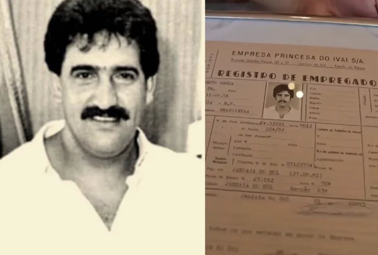 Apresentador Ratinho em 1982, com sua ficha de emprego da época em que era cobrador.