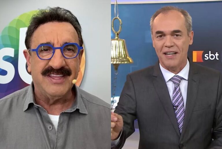 Montagem com foto de Ratinho e Sandro Dalpícolo