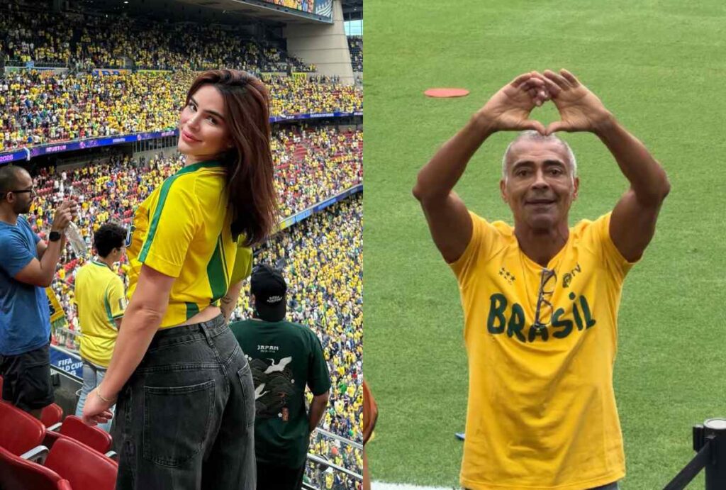 Montagem com fotos de Romário e Tiffany Barcelos
