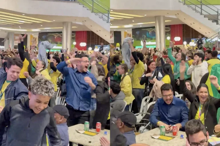 Torcedores no Shopping Estação durante jogo entre Brasil e Japão