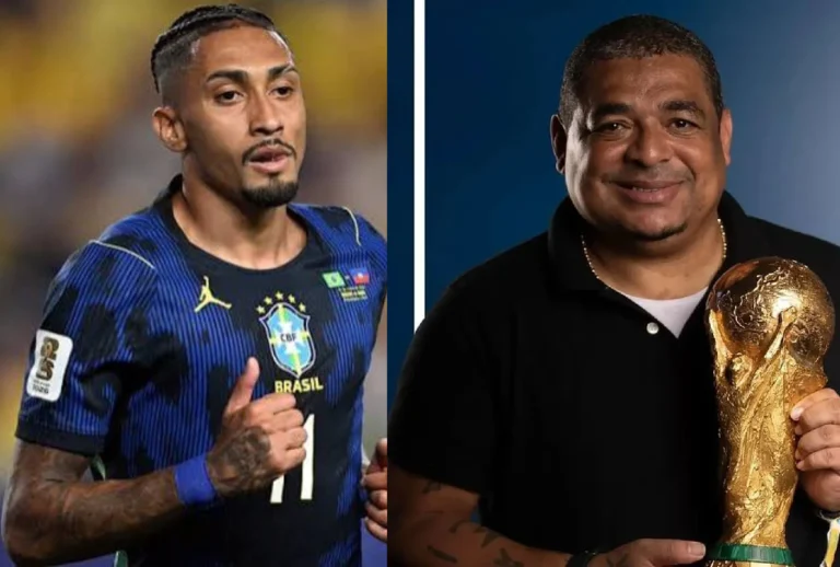 Raphinha, atual jogador da seleção e Vampeta, ex-jogador