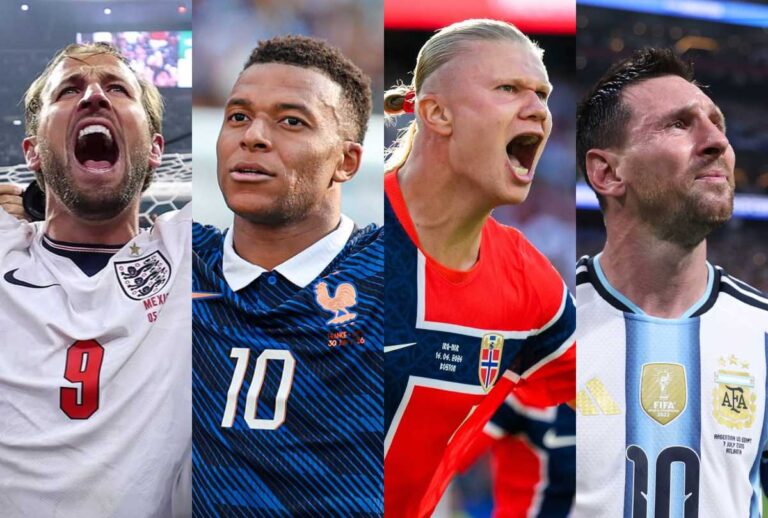 Montagem com fotos dos artilheiros da Copa do Mundo