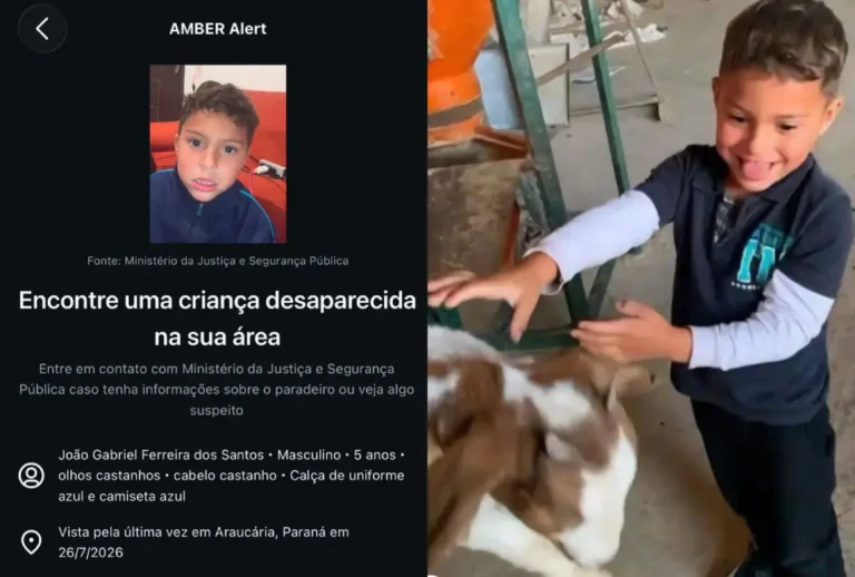 O sistema Amber Alert, que ajuda a encontrar crianças e adolescentes desaparecidos ou sequestrados, emitiu um alerta sobre o menino autista desaparecido em Araucária