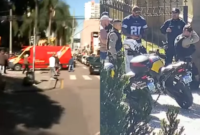 Três homens foram baleados na Praça Carlos Gomes, no Centro de Curitiba, no início da tarde desta quarta-feira (8).