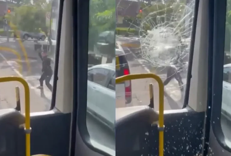 Um homem foi flagrado jogando um tijolo em um ônibus da linha São José/Barreirinha, na Grande Curitiba, após tentar embarcar sem pagar a passagem