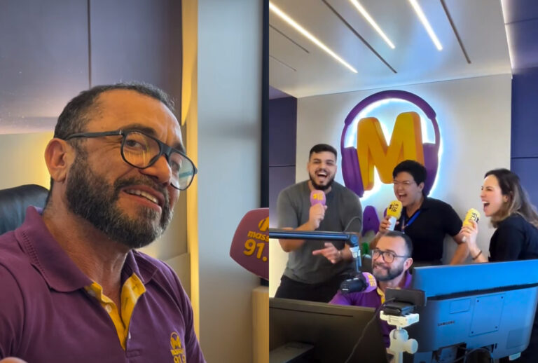 Vídeo divertido mostra equipe da Massa FM dublando vinhetas no estúdio. Assista ao momento de humor dos bastidores da rádio.