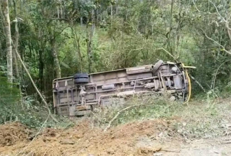 ônibus cai em ribanceira