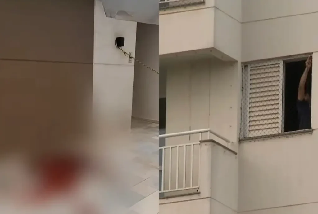 Janela com tela cortada em prédio de Londrina