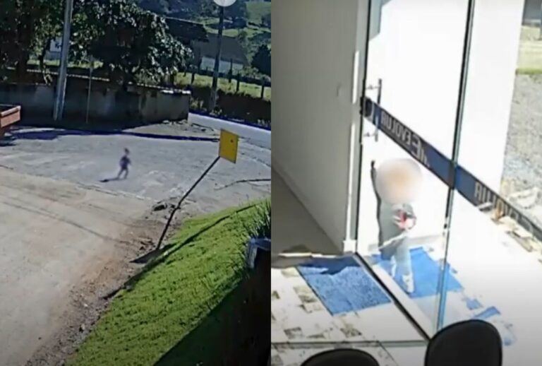 Nas imagens, o menino aparece andando sozinho pela rua