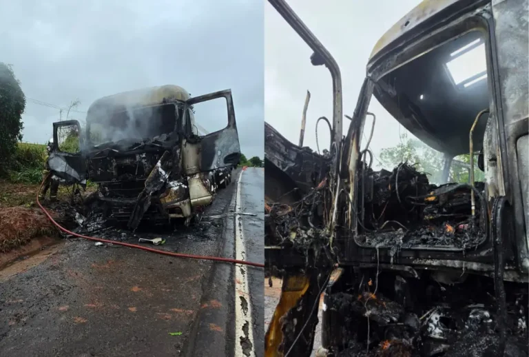Caminhão-tanque pega fogo na Br-376