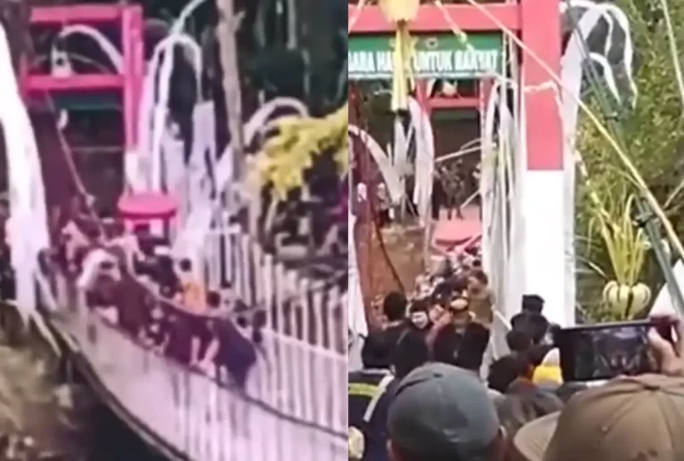 Ponte cai durante travessia na cerimonia de inauguracao